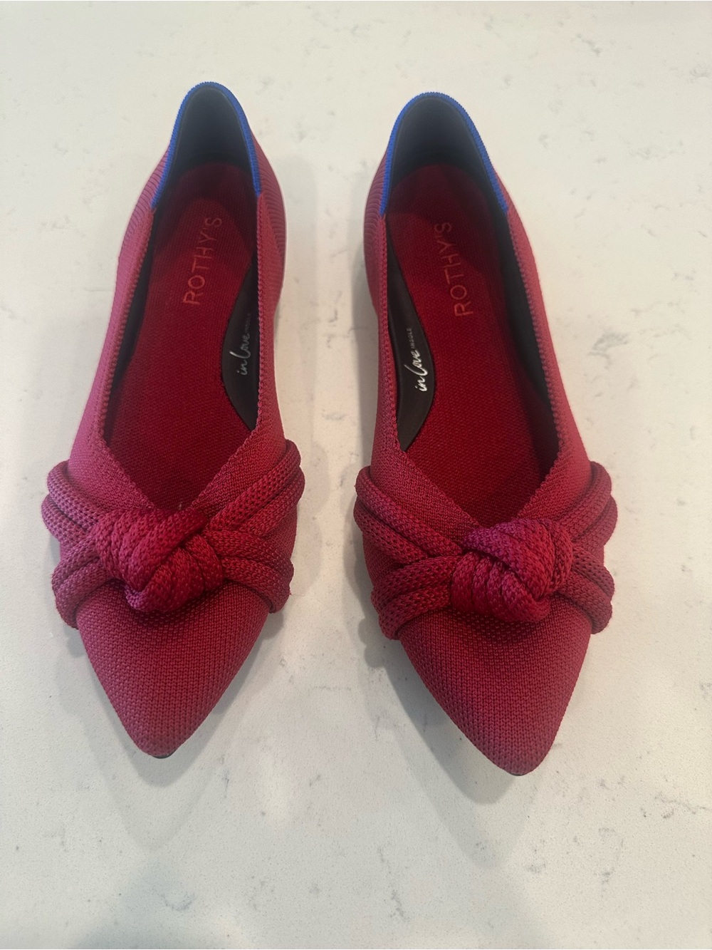 Rothy’s The Knot Point II Candied Berry Red Knit Flats Pointed Toe W7